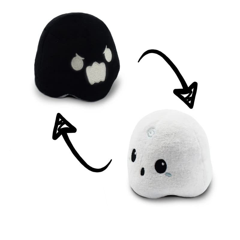 TeeTurtle | The Original Reversible Ghost Plushie | Patented Design | Sensory Fidget Toy for Stress Relief | White and Black | Glows in The Dark! | Show Your Mood Without Saying a Word! - White/Black