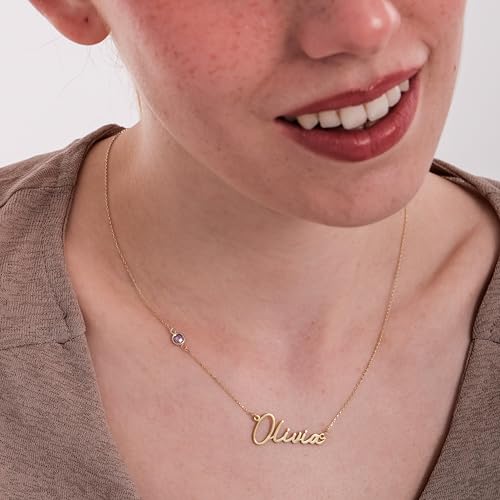 14K Solid Gold Birthstone Name Necklace – Personalized Custom Pendant for Women, Nameplate Jewelry, Gift for Her – Gold & Gold-Plated Options Gift for Her2