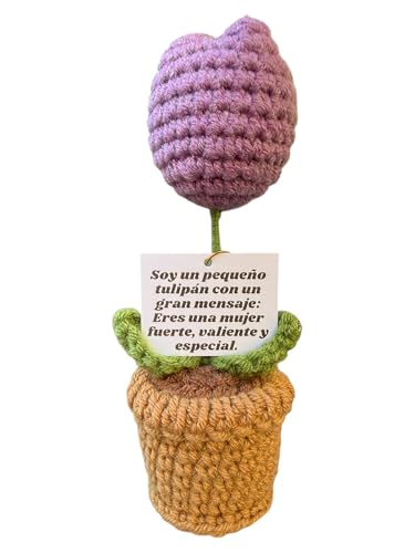 Infinitliving Tulipán Lila De Ganchillo Regalo Día De La Mujer 8 Marzo Flor Hecha A Mano Con Mensaje Inspirador Detalle Para Mujer Especial Y Empresas Incluye Bolsita Para Regalo