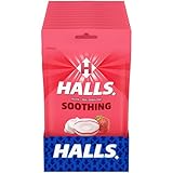 HALLS Throat Soothing Creamy Strawberry Throat Drops, 12 Bags of 25 Drops (300 Total Drops)
