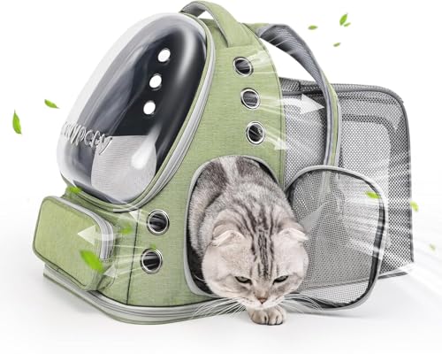 Image of Cat Backpack Carrier Expandable Pet Carrier Backpack for Small Medium Cats Fit Up to 18 Lbs, Foldable Puppy Backpack Carrier for Travel, Hiking (Expandable - Green, 11L x 16.5W x 13.4H)