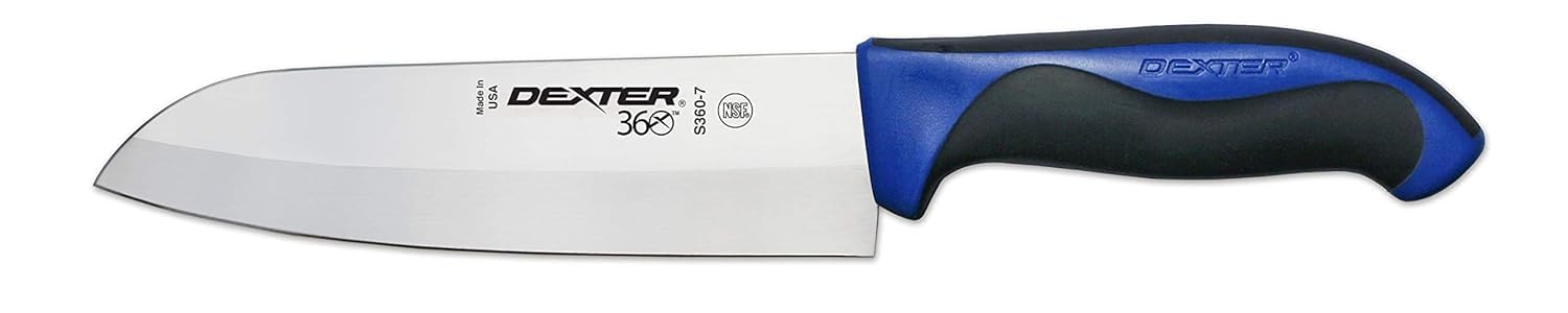 Dexter-Russell 7" Santoku Knife | S360-7 | High-Carbon Steel Hollow Edge Blade | Blue Polypropylene & Slip-Resistant Santoprene Handle | NSF Certified, Made in USA