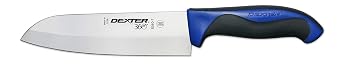Dexter Russell S360-7C-PCP Dexter 360 36004C Santoku Knife, 7" Stamped Straight Edge High Carbon Stain-Free Steel Blade, Blue Polypropylene Santoprene Handle, Chef Chopping Knife, NSF Certified