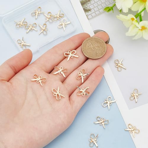 HOBBIESAY 24Pcs Bowknot Links Charms 10x14x2mm Real 14K Gold Plated Bow Connector Pendant Metal Connector Pendants with Double Loops Bow Tie Accessories for Jewelry Making Hole: 1.6mm - Image 3