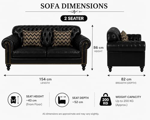 Image of Luxury Sofa Set Luxury Chesterfield Sofa in for Home Living Room & Office (Highback 2 Seater Black)