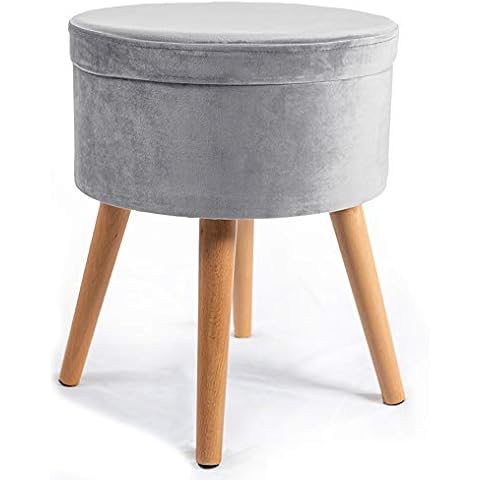Theo&Cleo Hocker mit Stauraum,Sitzhocker Holzbeine,Runder Hoher Schemel,Aufbewahrung Schlafzimmer mit Deckel,Schminktisch Stuhl,Fußhocker für Wohnzimmer,Soft Sitzkissen aus Samt Cover