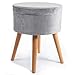 Theo&Cleo Hocker mit Stauraum,Sitzhocker Holzbeine,Runder Hoher Schemel,Aufbewahrung Schlafzimmer mit Deckel,Schminktisch Stuhl,Fußhocker für Wohnzimmer,Soft Sitzkissen aus Samt,36cm*36cm*45cm Grau