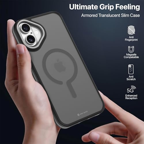 Image of eller sante Elementrix Back Cover Case for iPhone 16 Plus Scratch Resistant Camera Screen Protector TPU Shockproof 10ft Drop Protection Support Mag-Safe Wireless Charging- Grey