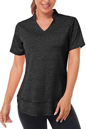 Absttith Women's Short Sleeve Workout Shirts Yoga Gym Tops Quick Dry V Neck Sport T-Shirt Activewear Black X-Large