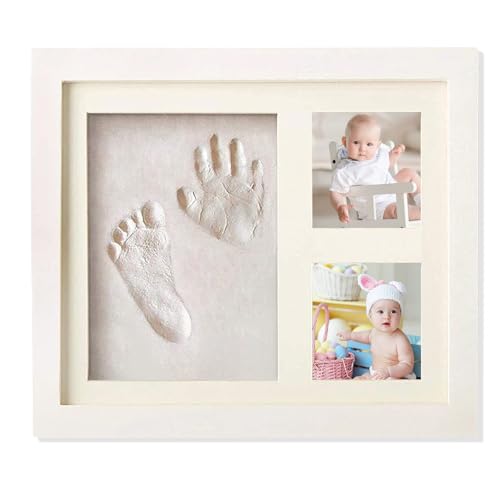 Image of Baby Hand and Footprint Kit Impression Compound with White Picture Frame Cardboard,Memory Photo Frame Baby Gifts for Newborn Boys & Girls, Personalized Baby Milestone New Mum Gifts