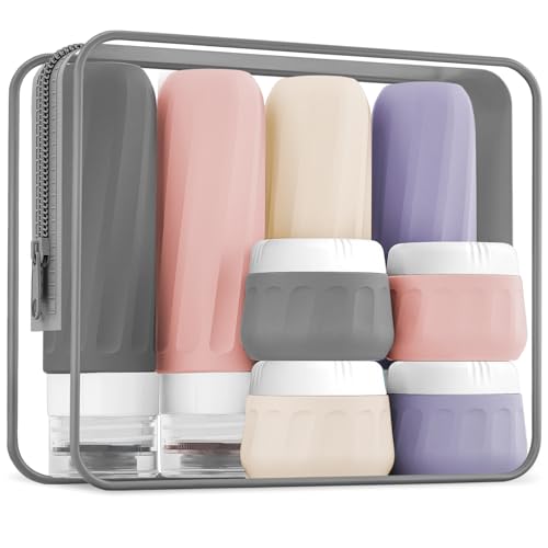 Travel-Bottles-for-Toiletries-8-Pack-Travel-Size-Toiletries-Tsa-Approved-Travel-Size-Containers-3oz-with-Travel-Essentials-Clear-Bag-Leak-Proof-Silicone-Squeezable-Creams-Jars Travel Bottles for Toiletries 8 Pack, Travel Size Toiletries, Tsa Approved Travel Size Containers 3oz, with Travel Essentials Clear Bag, Leak Proof Silicone Squeezable Creams Jars - Image 1