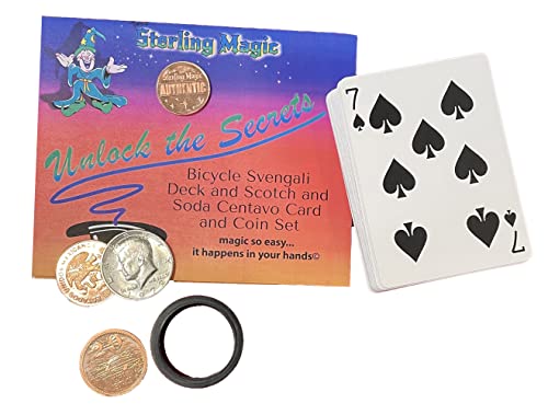 Ted's Sterling Magic Factory Cut Bicycle Svengali Deck and Genuine US Scotch and Soda Centavo Coin Card Trick Set (Red)