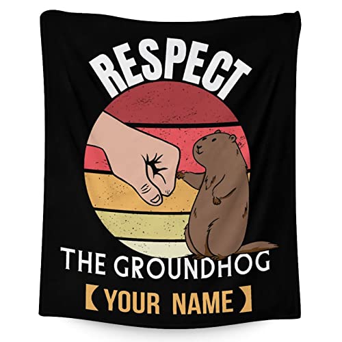 Custom Groundhog Throw Blanket - Soft, Fuzzy & Warm - 50x60 Inches Flannel Blankets for Living Room, Sofa - Black Funny Throws Gift for Teens