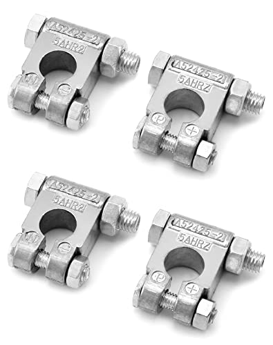 QWORK Military Spec Battery Terminals 2 Pairs Negative and Positive Top Post Battery Connector for Marine Vehicles Boats RVs