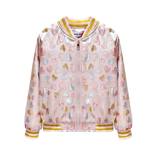 Image of WELAKEN Girls Sequin Sparkle Zip Bomber Jacket | Sequin sleeves, shiny bomber style, ribbed trim, smooth zipper and side pockets for party, dance, school and photos