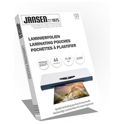 Jansen A4 Gloss Laminating Pouches, 100 Pack Cover
