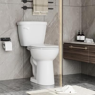Two Piece Toilet with ADA Height, Ceramic Bowl and Locking PP Lid - Side Push Handle, Elongated, CUPC Certified, Water Efficient 1.28 GPF, Modern Design