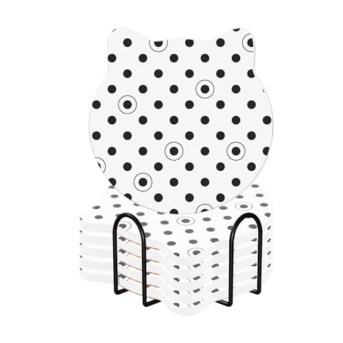 Image of The Better Home Cat Coaster Set of 6 | Dining Table Decor | Cups, Mugs, Glasses | Cork Steel Holder | Home Decor | Fast Absorbing Heat Resistant