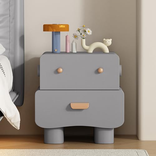 Mesita De Noche De Madera Maciza Con Cajón Giratorio 360°, Mesilla Auxiliar Multifuncional, Mesilla De Noche Creativa Con Bordes Envueltos En Piel De Microfibra, for Dormitorio(Light grey,30cm/11.81in