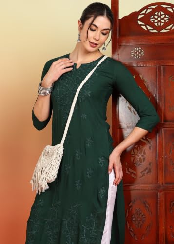 Image of Women Pink Ethnic motifs Embroidered Lucknowi Chikankari Long Kurti