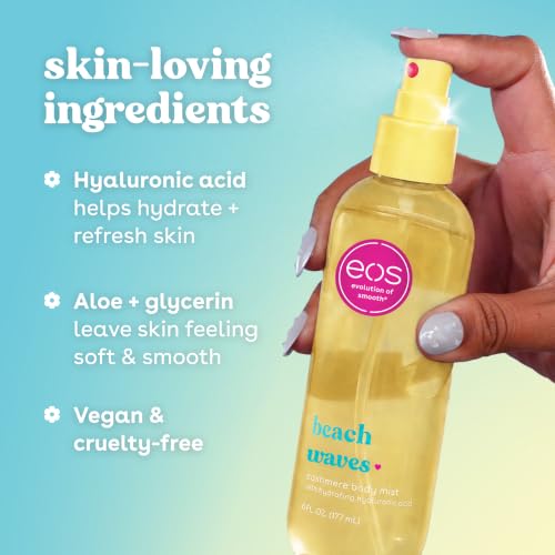 Image of eos Cashmere Body Mist, Beach Waves, Coconut & Ocean Breeze, Hair & Body Mist for Women, Body Spray, Moisturizing, Hyaluronic Acid, Long-Lasting Fragrance, Vegan, Cruelty-free, 6 fl oz