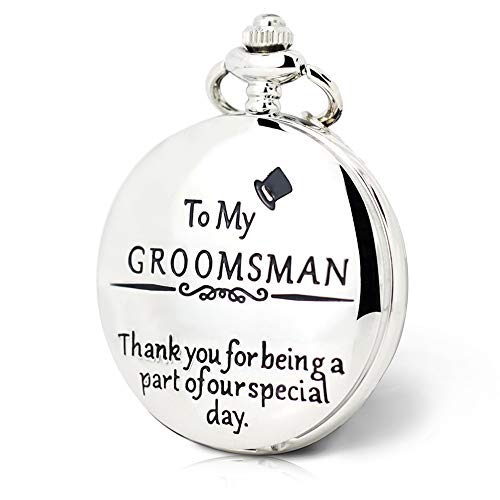 to My Groomsman Pocket Watch with Chains Wedding Gifts Groomsmen Gifts for Wedding Proposal Party (Silver)