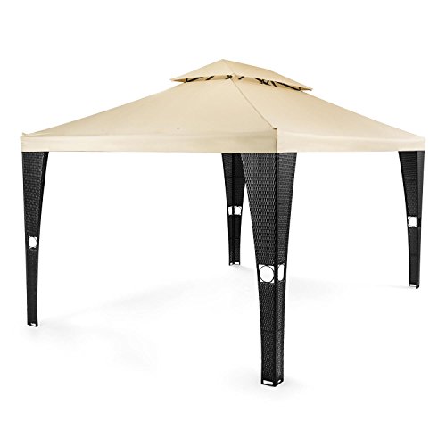 Preisvergleich Produktbild blumfeldt Avignon - Pavillon, Gartenpavillon, Sonnenschutz, 3x4 m, Polyrattangeflecht, witterungsbeständig, Polyester, Stahlrohrkonstruktion, pulverbeschichtet, Spannseile, beige-schwarz