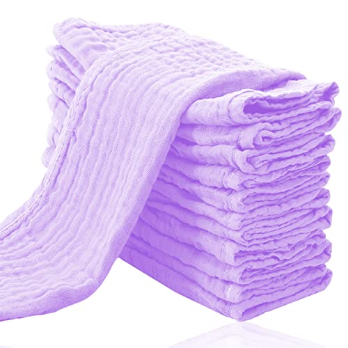 Image of Cute Castle 12 Pack Muslin Burp Cloths for Baby - Ultra-Soft 100% Cotton Baby Washcloths - Large 20'' by 10'' Super Absorbent Milk Spit Up Rags - Burpy Cloths for Unisex, Boy, Girl - Purple