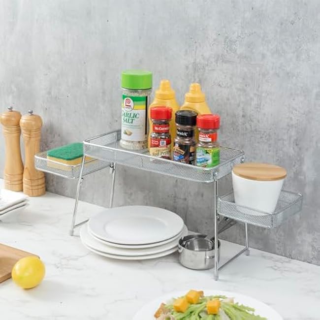 MyGift Chrome Plated Metal Over The Sink Organizer Shelf Rack, 3 Tiered Bathroom or Kitchen Sink Storage Display Caddy