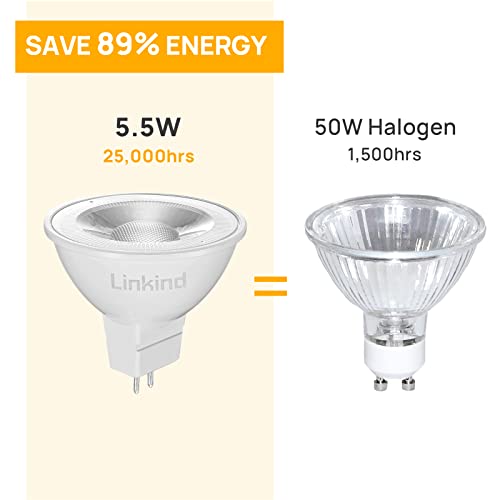 Linkind MR16 LED Bulbs, Dimmable GU5.3 Light Bulb, 12 Volt Spotlights Ceiling Lights, 2 Pin, 5.5W Equivalent to 50W Halogen - Image 3