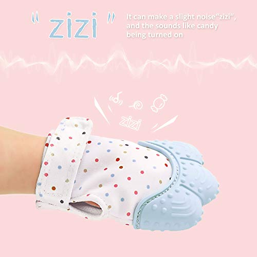 Baby Teething Mitten for Babies - Self-Soothing Pain Relief Teething Mitten & Glove for Teething Babies, Toddlers, Infants, Unisex - Natural Organic BPA Free Teething Mitt | 3+ Months (Blue)