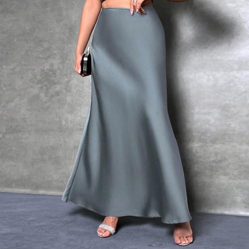 Women's Long Satin Skirt with Zipper High Waisted Flared Casual A Line Maxi Silk Skirts Party Wedding Dress2