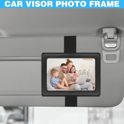 Image of Leather Car Visor Picture Holder Photo Clip Fits 5-Inch Car Picture Frame Displays Your Photographs Sun Visor Car Photo Holder Black Both Horizontally And Vertically, Photo Car Visor Clip for Vehicle