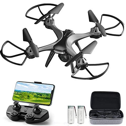 Maetot Drone con Telecamera, Drone 1080P HD FPV per Principianti/Modalità Hovering/3D Flip/Modalità Headless/Controllo dell'APP dei gesti vocali/Ritorno con un clic/26 minuti di volo/2Batterie&Valigia