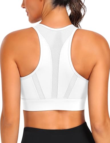 Image of JoyGirl Zip Front Sports Bra High Impact Workout Bra for Women Mesh Racerback Gym Bra Padded High Support Yoga Bra