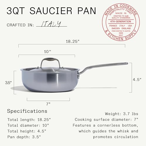 Image of Made In Cookware - 3 Quart Stainless Steel Saucier Pan - 5 Ply Stainless Clad - Professional Cookware - Crafted in Italy - Induction Compatible