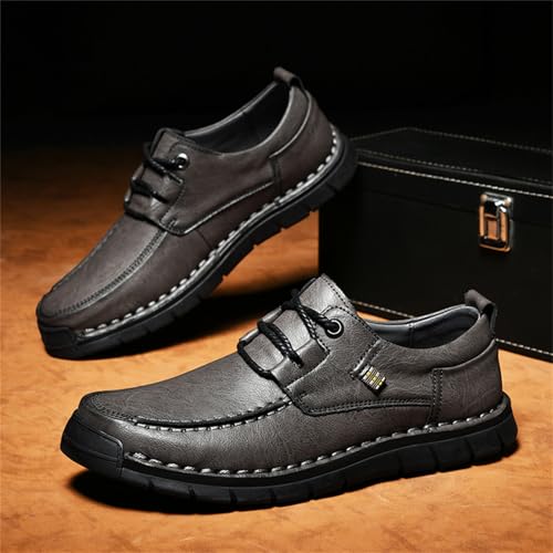 Men's Hademade Genuine Leather Lace Up Casual Flats Loafer Shoes Lightweight Soft Sole Breathable Comfortable Business Non-Slip Oxford Boat Shoes for Walking Hiking Driving Work4