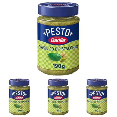 Barilla Pesto Basilico e Pistacchio con Basilico 100% Italiano e Granella di Pistacchio, Consistenza Cremosa con Granelli di Frutta Secca, Gusto Avvolgente Delicatamente Tostato, Sugo Per Pasta, 190 g