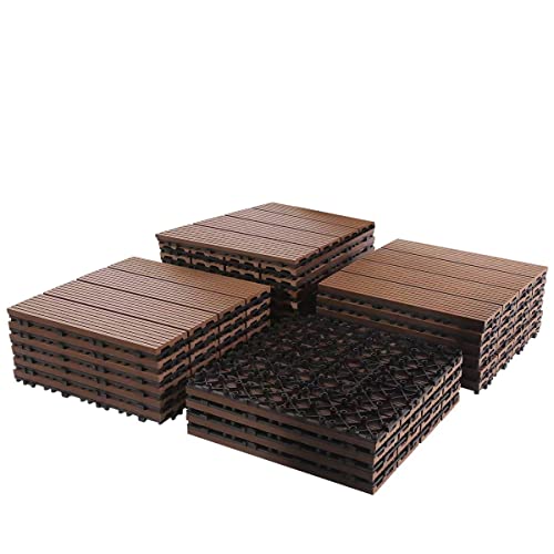 24PCS Wood Plastic Composite Patio Deck Tiles, 12"x12" Interlocking Deck Tiles, Water Resistant for Indoor & Outdoor, 24 sq. ft(1 sq. ft x 24)
