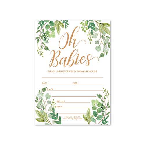 25 Greenery Twins Baby Shower Invitations, Sprinkle Invite For Boy Or Girl, Coed Garden Gender Reveal Neutral Theme, Cute Boho Gold Fill Or Write In Blank Printable Card, Floral Party Diy Supplies #TOP13