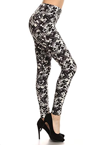 R527-PLUS Achromatic Harmony Print Fashion Leggings