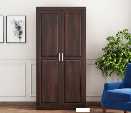 Image of Rajotiya FurnitureSolid Wood 2-Door 5 Shelf Wardrobe Cupboard Almirah: Elegant Storage Solution for Clothes (Teak)