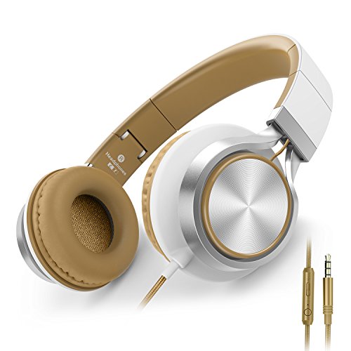 AILIHEN C8 Lightweight Headphones with Microphone and Volume Control for iPad Tablets iPhone iPod Smartphones Laptop Computer PC Mp3/4 (White/Brown)