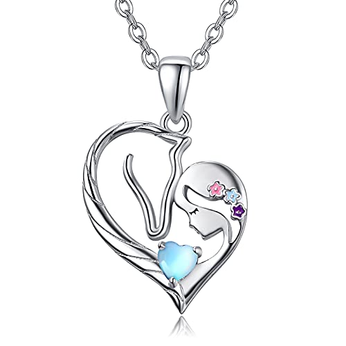 Collar con colgante de caballo de plata de ley 925 para niñas y caballos, diseño de unicornio, regalo para mujeres y niñas, Plata esterlina, Cubic Zirconia,