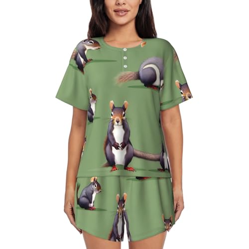 Pyjama écureuil rouge haut de gamme en maille ultra-douce pour femme exigeante