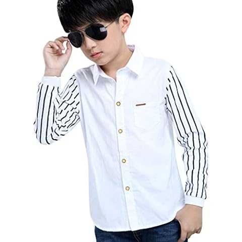 Amuse-MIUMIU Teen Kids Boys Long Sleeve Striped with Collar Shirt Tops White Cover