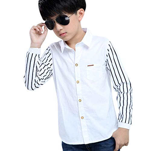 Youth Boys Regular Fit Dress Shirt Kids Striped Long Sleeve Button Down Shirts School Wedding Prom Aesthetic Formal Outfits