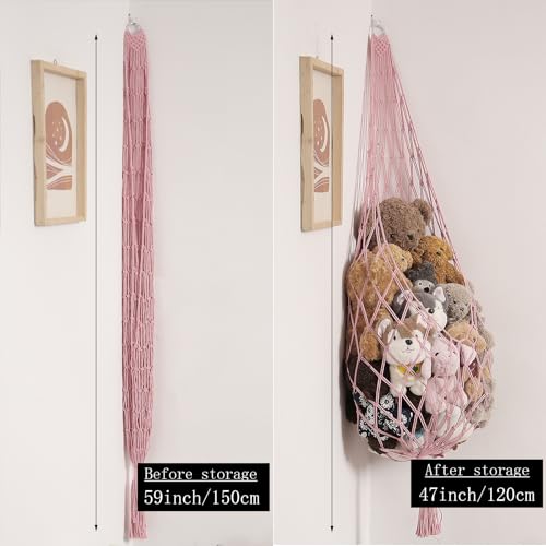 Image of Amdermi Stuffed Animal Hammock Corner Hanging Net for Stuff Animal Storage Macrame Toy Display Plush Toy Holder-Perfect for Tiny Space Walls-Kid Bedroom Decor Nursery Playroom Organizer (Light Pink)