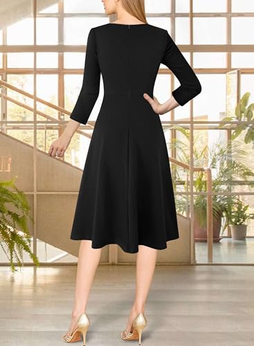 VFSHOW Womens Front Zipper Office Business Work Church Professional Front Zipper Knee Length A Line Fit and Flare Dress2