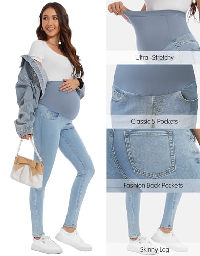 Image of PACBREEZE Women's Maternity Jeans Over Belly Skinny Stretchy Denim Pants Comfy Slim Pregnancy Pants